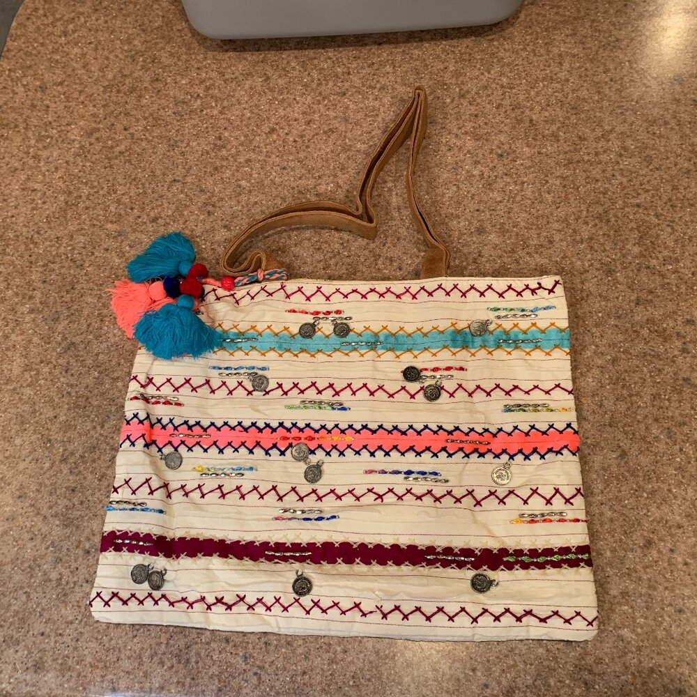 Lovestitch multicolor stripe coin large tote bag New without tags